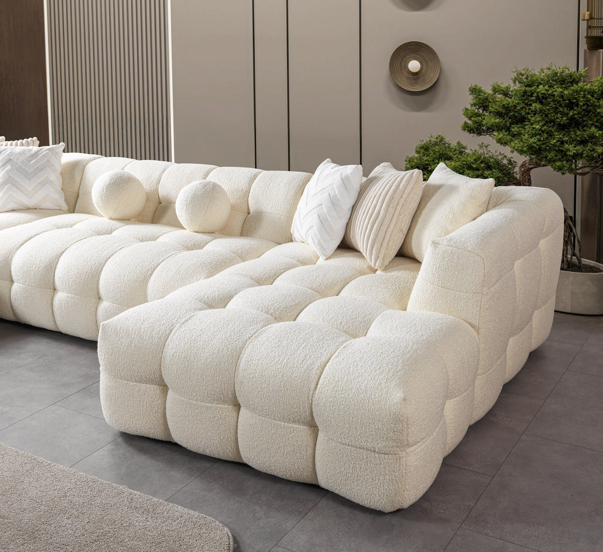 Ivy Ivory Boucle Double Chaise 146" Sectional view 6