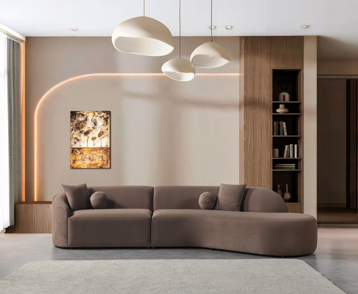 Cloe Coffee Velvet Curved 134" RAF Sectional from Decor Furniture