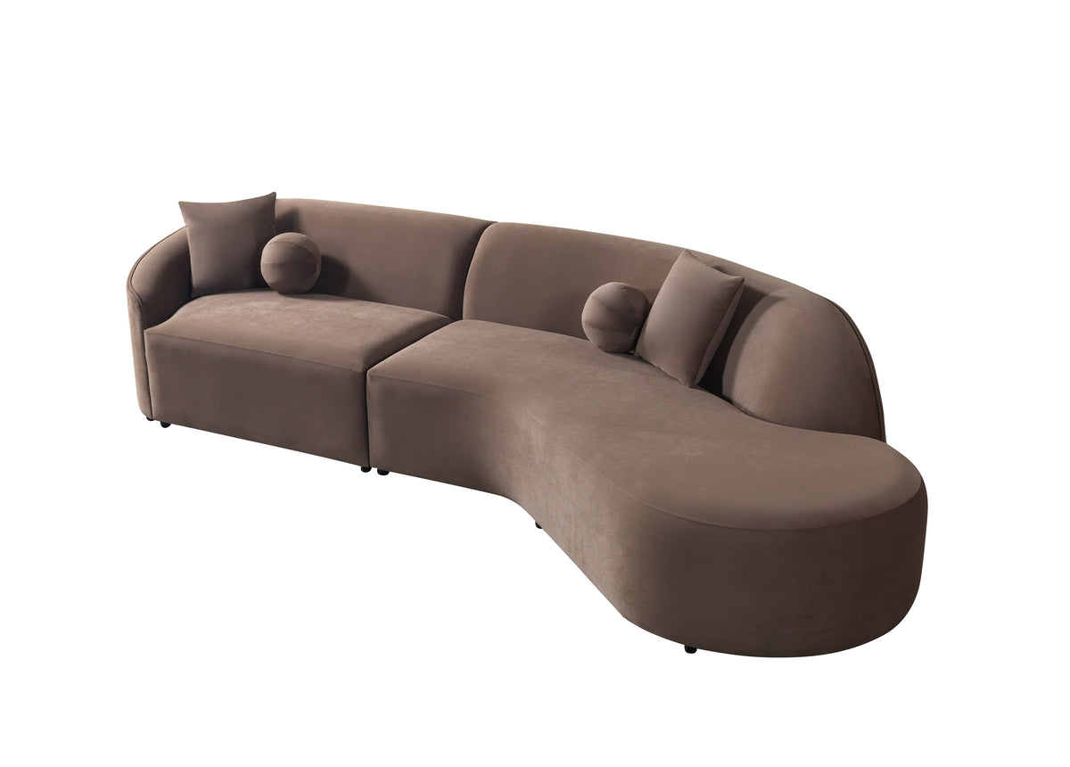 Cloe Coffee Velvet Curved 134" RAF Sectional view 10