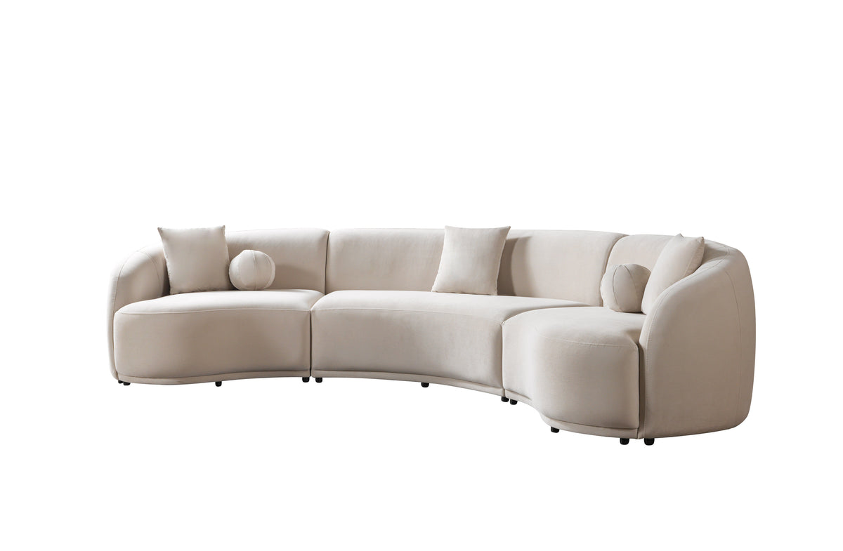 Bonita Ivory Velvet 3-Piece Curved 138" Sectional view 11