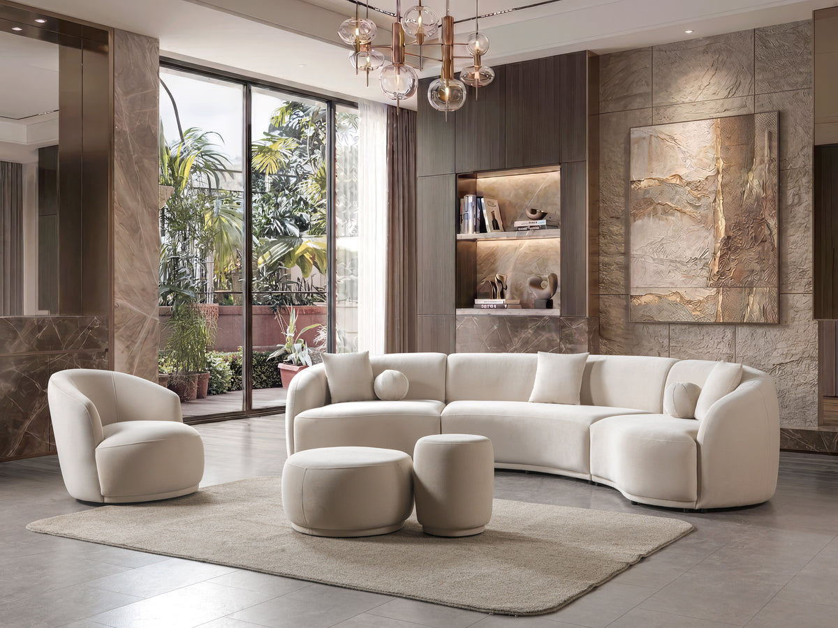 Bonita Ivory Velvet 3-Piece Curved 138" Sectional view 3
