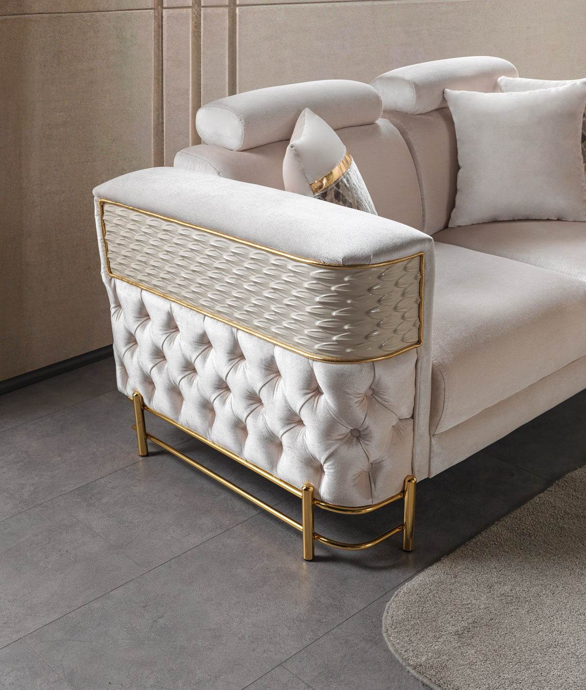 Fabiana Ivory Velvet Sofa & Loveseat view 9
