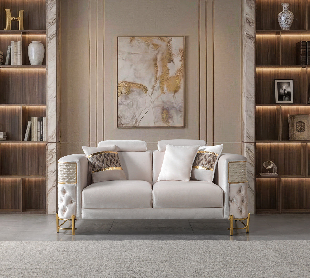 Fabiana Ivory Velvet Sofa & Loveseat view 6