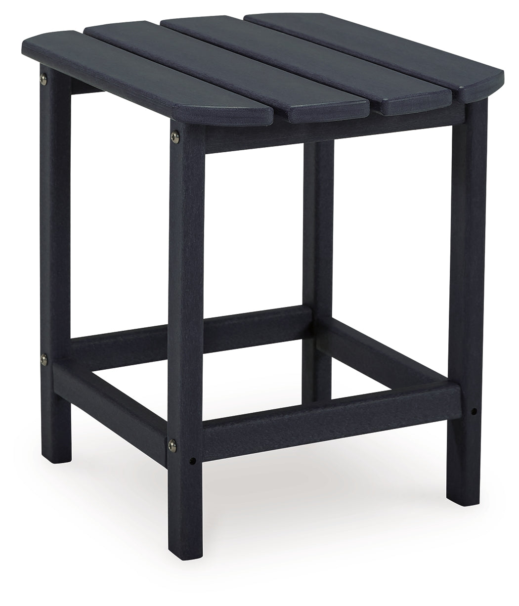 Perspective view of the black end table included in Sundown Black Treasure outdoor set