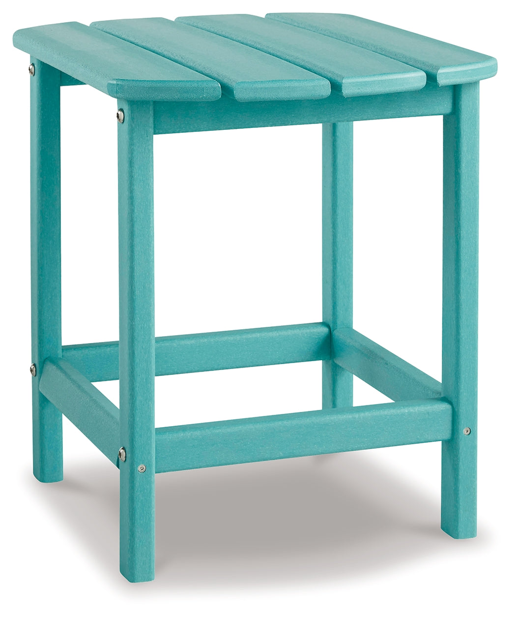 Back angle of turquoise outdoor chairs showcasing design