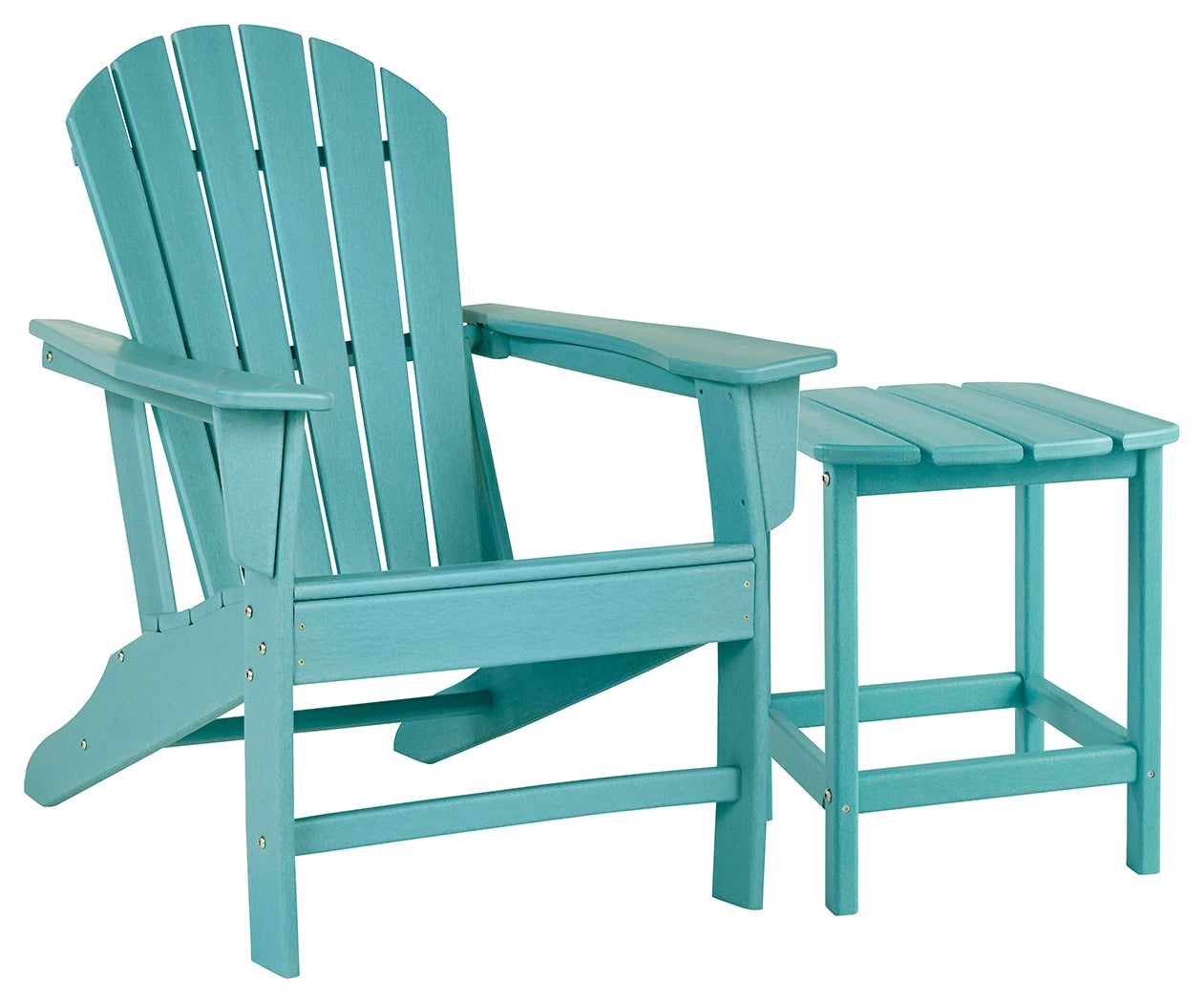 Outdoor chair detail showing textured turquoise plastic