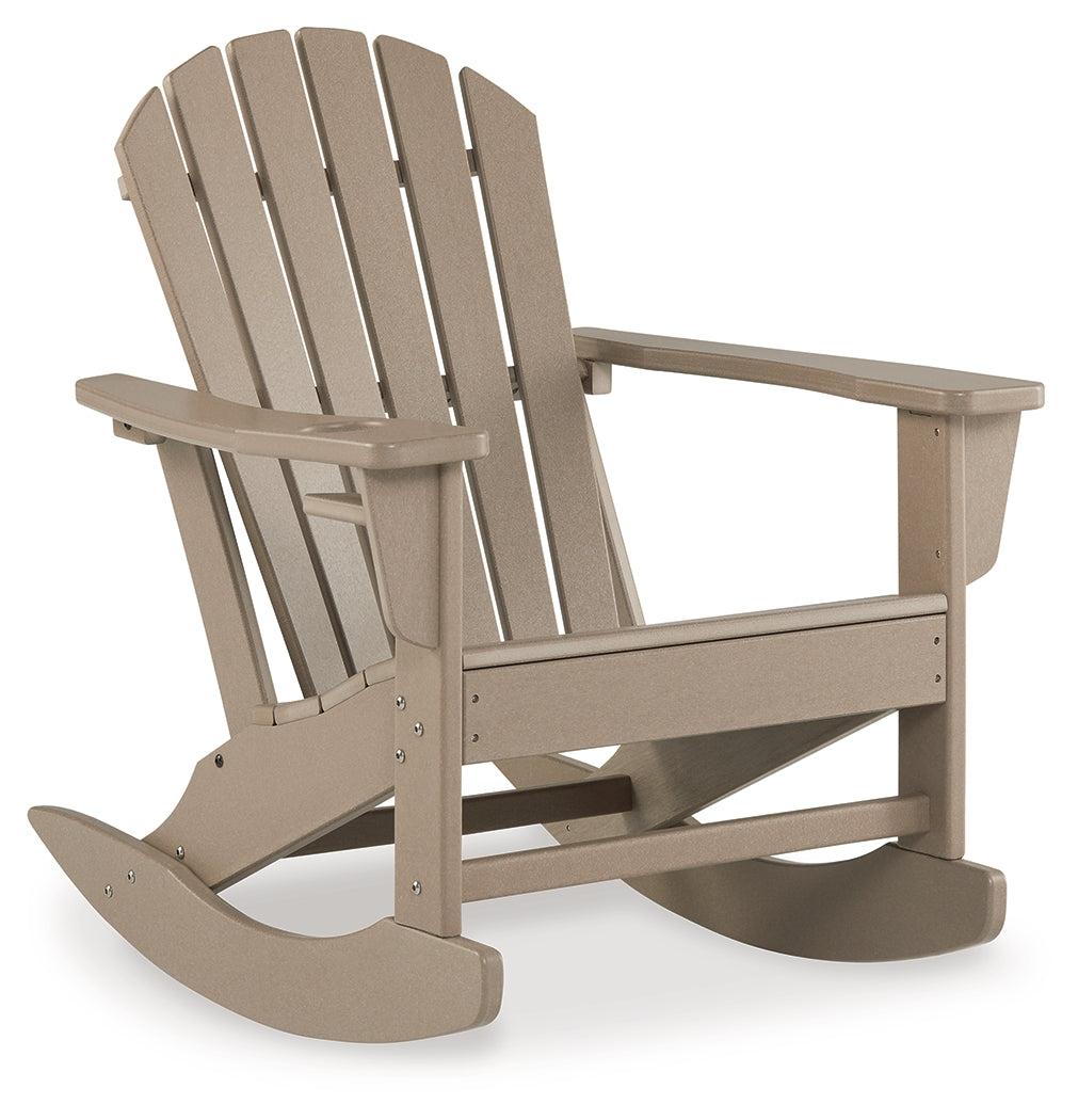 Sundown Driftwood Adirondack outdoor rocking chair and end table set
