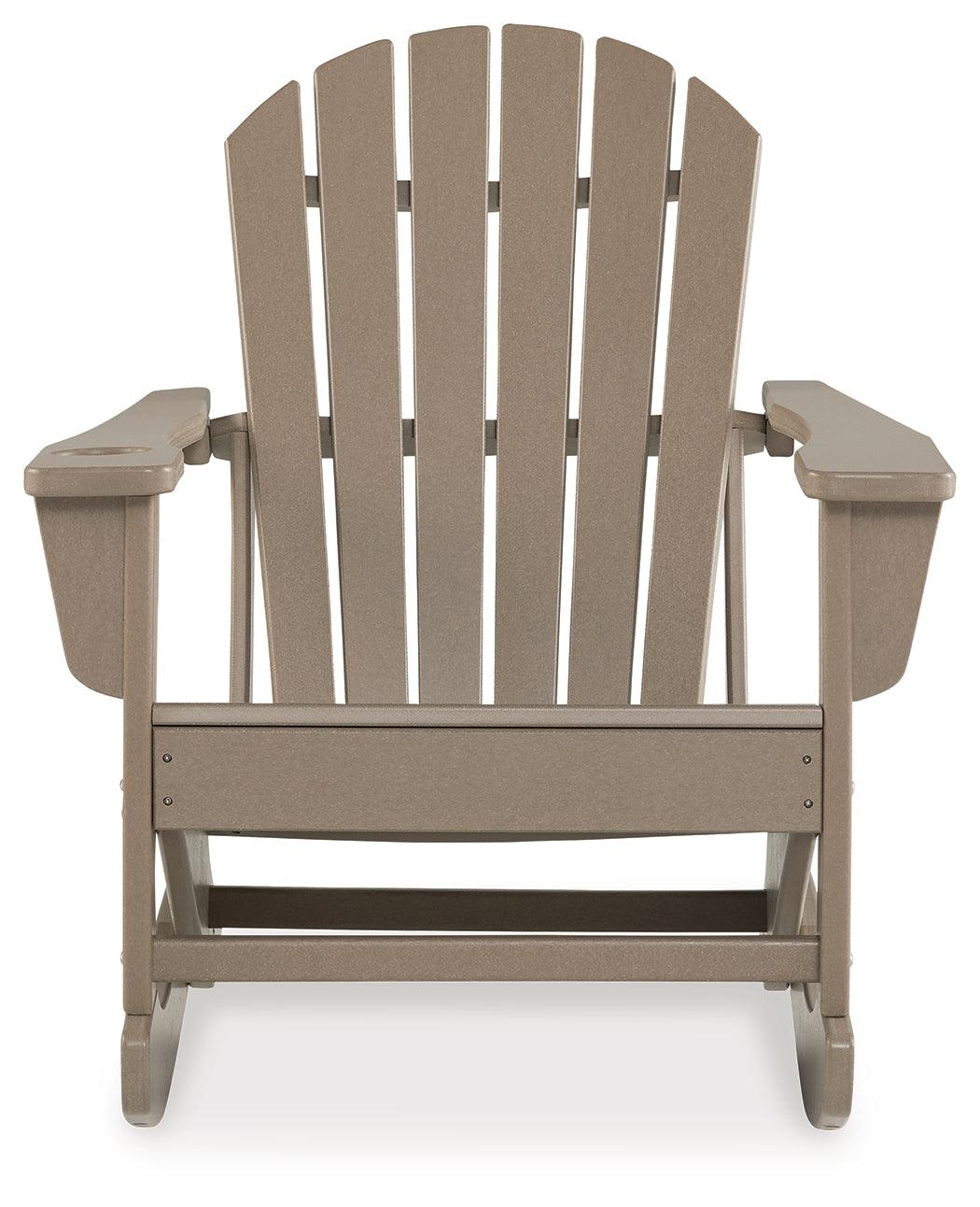 Sundown Treasure Driftwood Outdoor Rocking Chair side view showing slatted design
