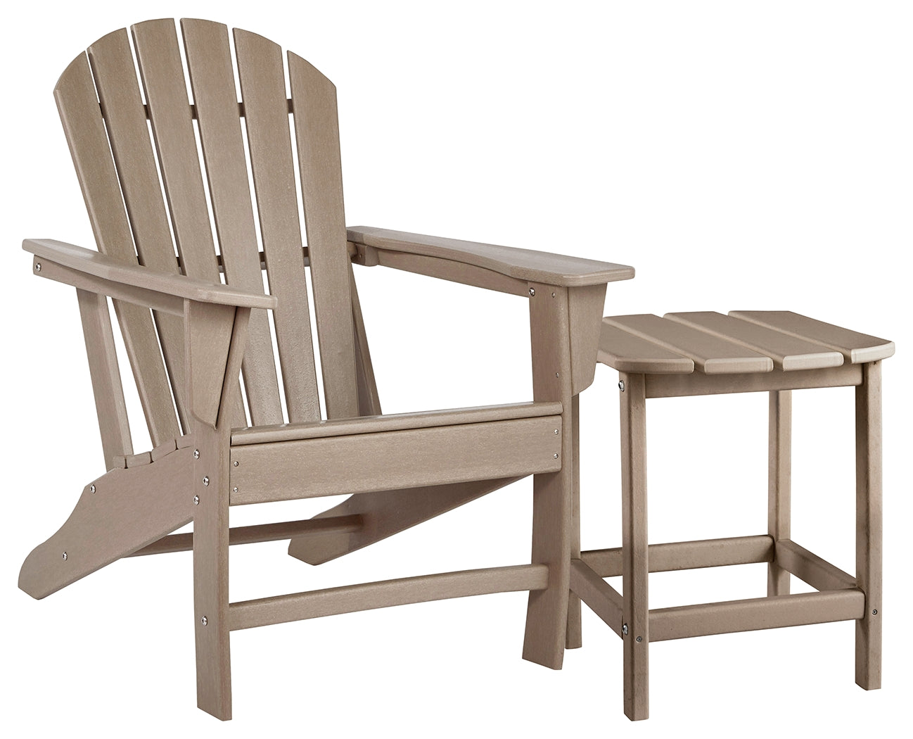 Back angle of Adirondack rocking chair in driftwood color