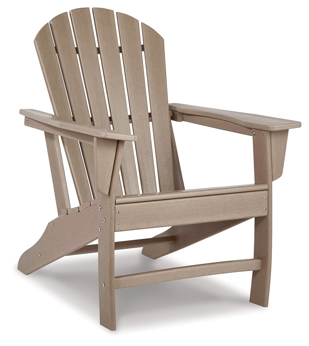Outdoor setting with Adirondack chair and end table in driftwood finish