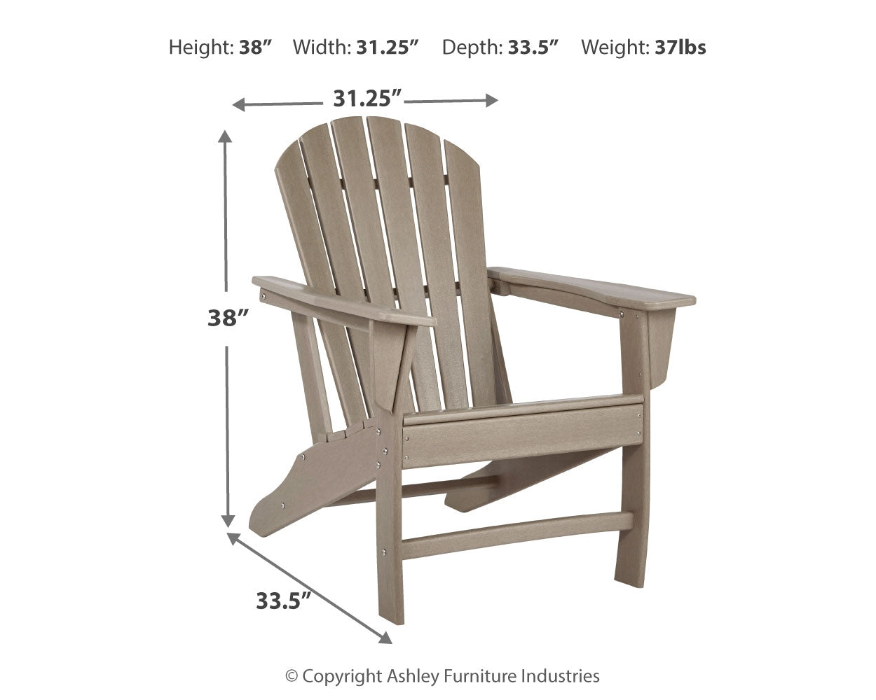 Measurement diagram for Adirondack rocking chair and end table