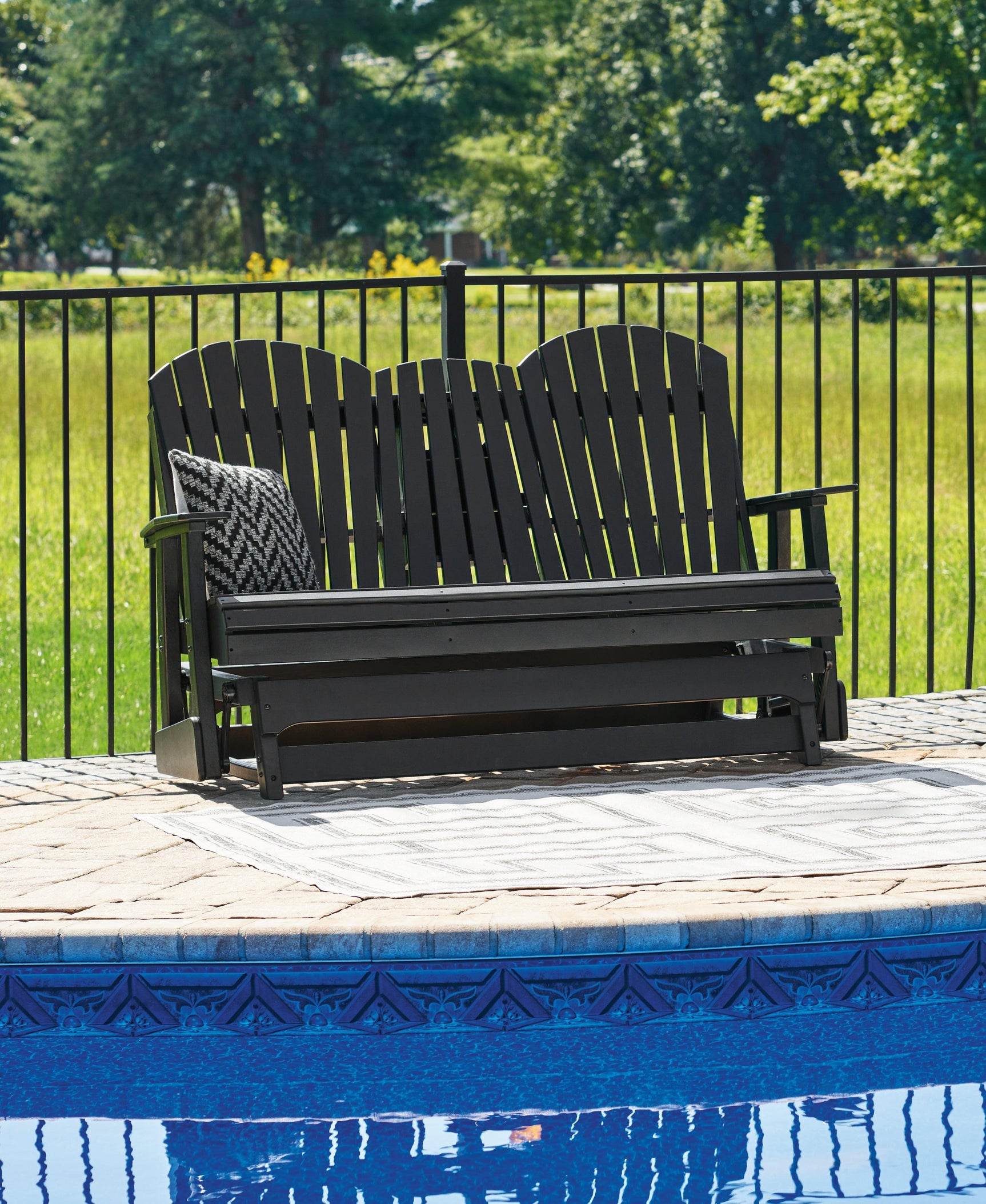 Hyland Wave Black Outdoor Glider Loveseat - Ella Furniture