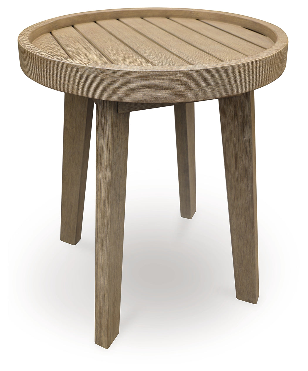 Marina Sun outdoor beige end table shown from angled side view