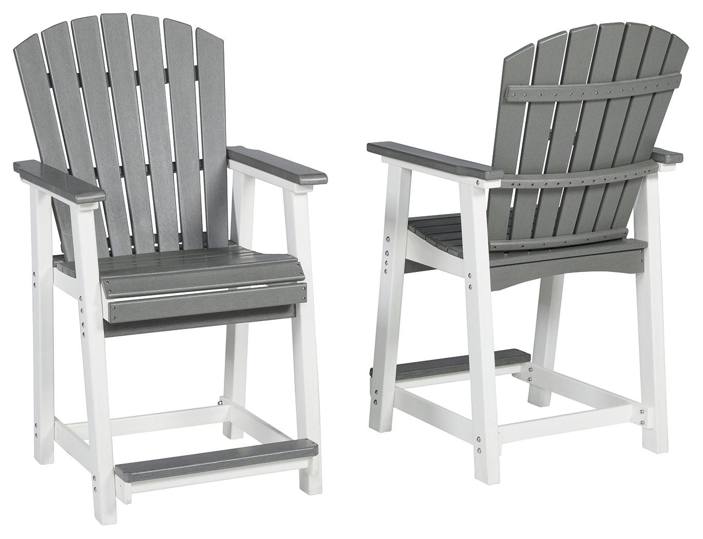 Front angle view of Transville two-tone outdoor counter height bar stool
