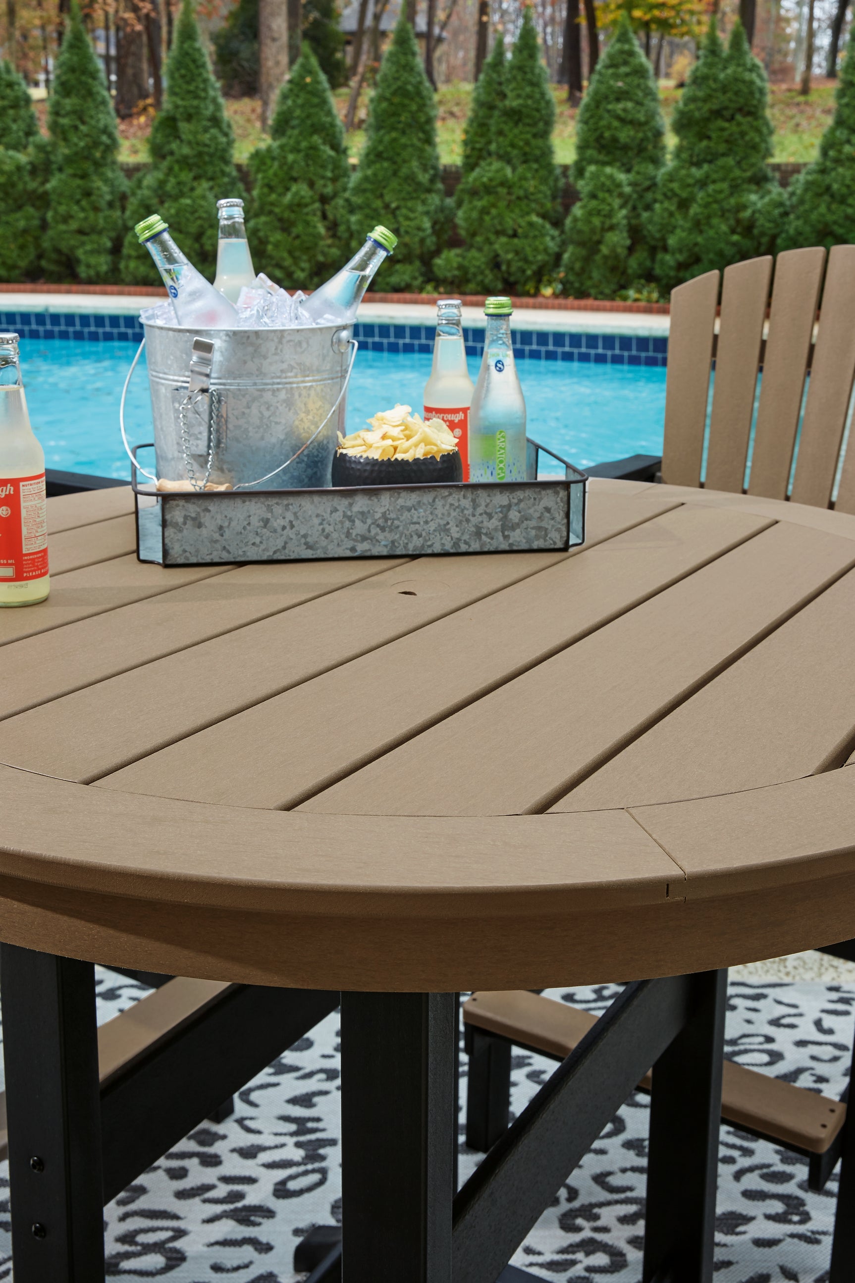 Close-up of barstool seat upholstery and finish