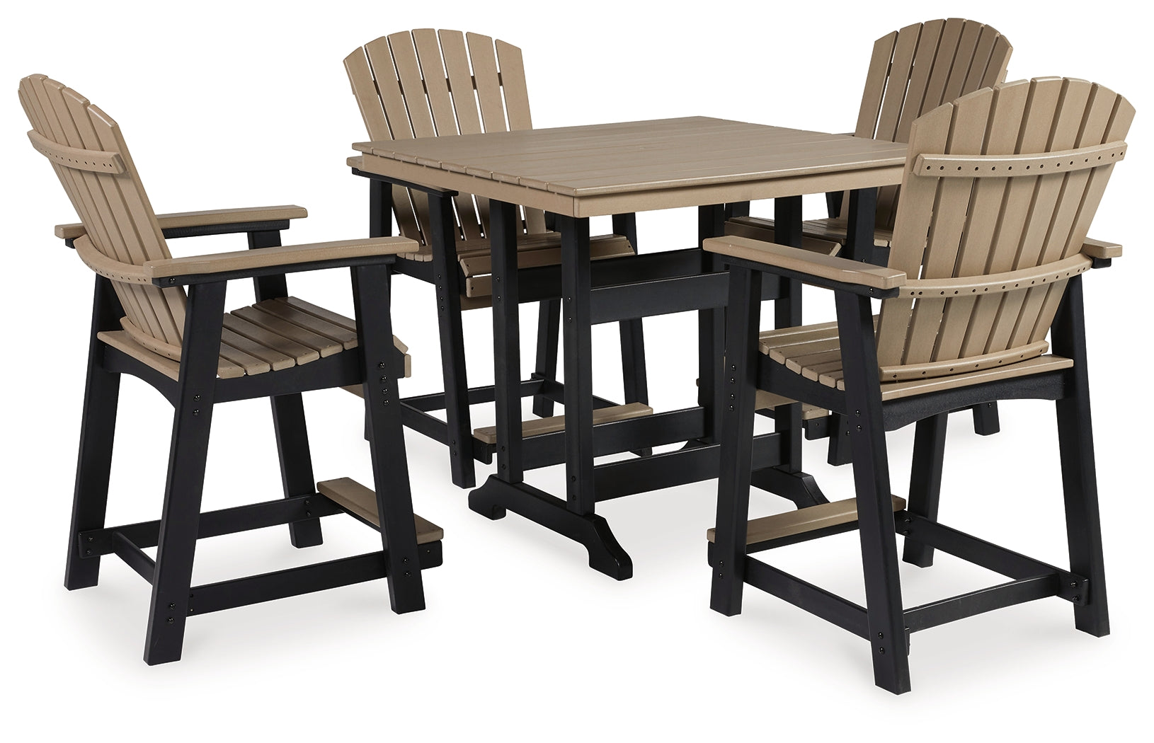 Detail of black frame and driftwood seat on barstool