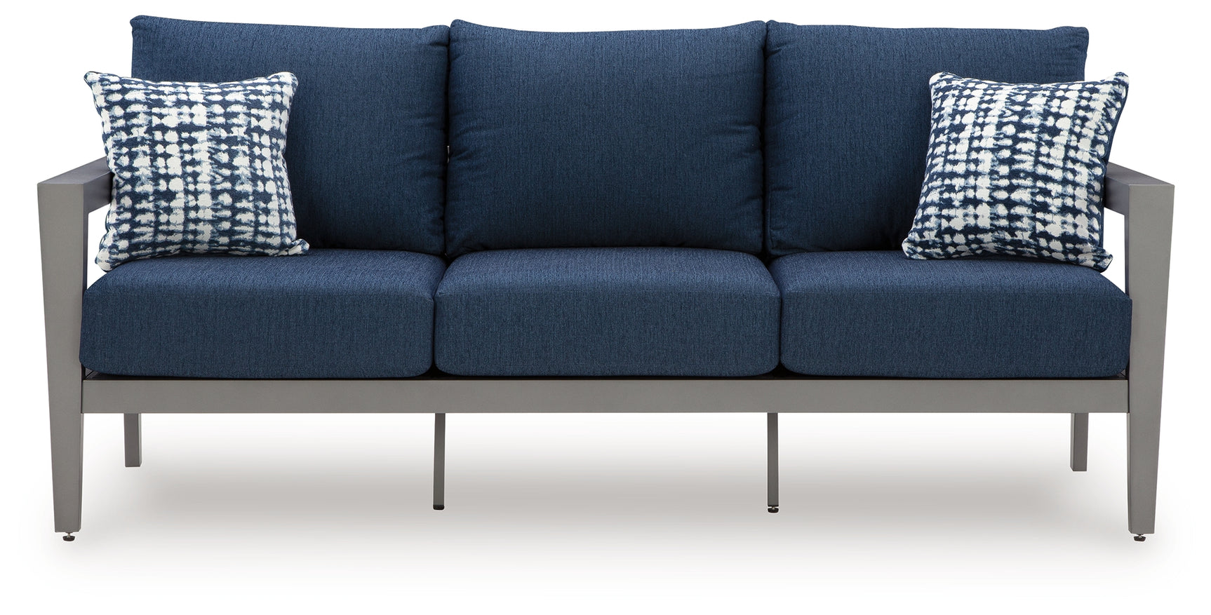 Outdoor sofa seat cushion detail with throw pillow
