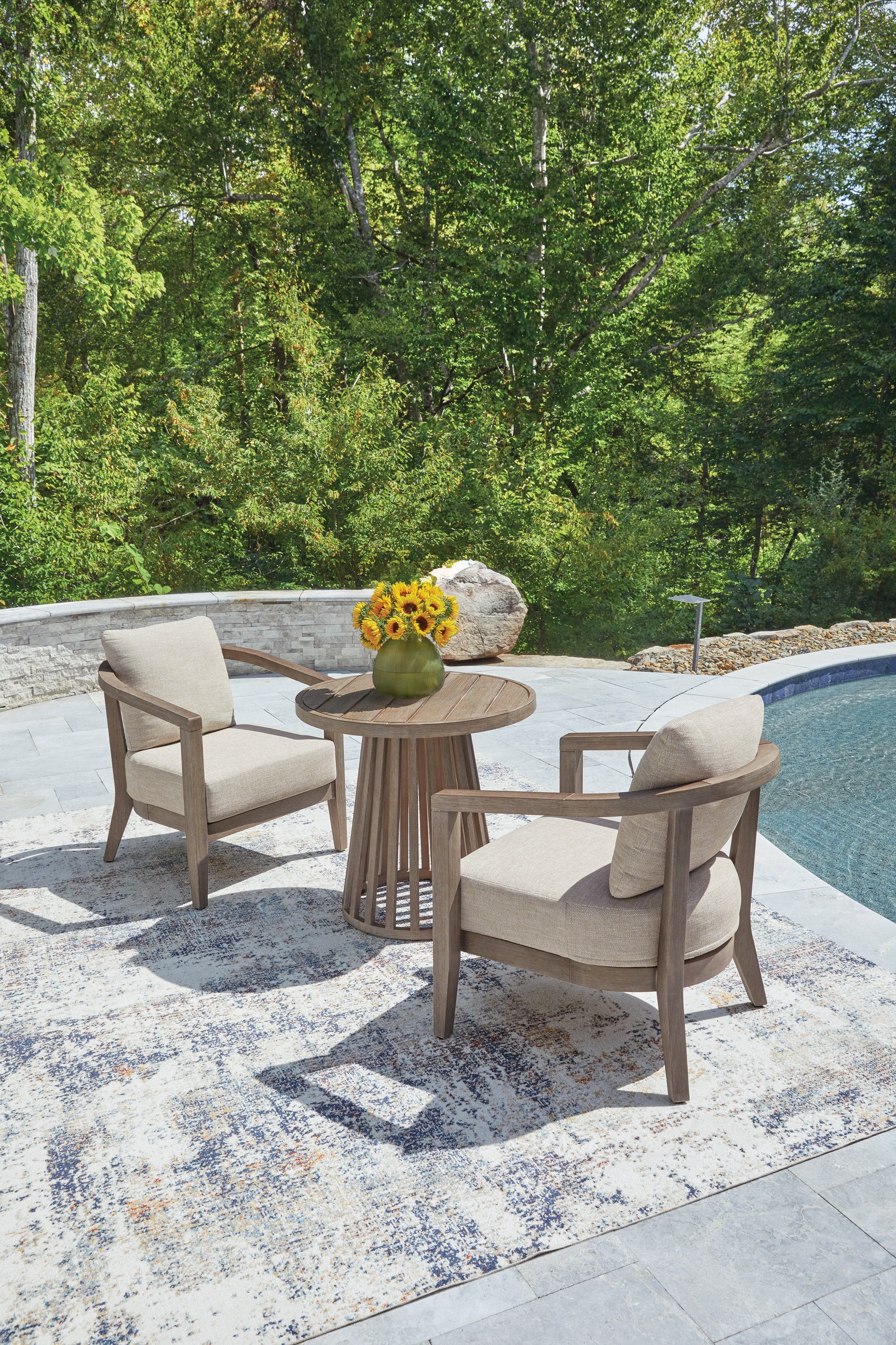 Joy Lagoon Beige Outdoor Dining Set with Cushions and Round Table