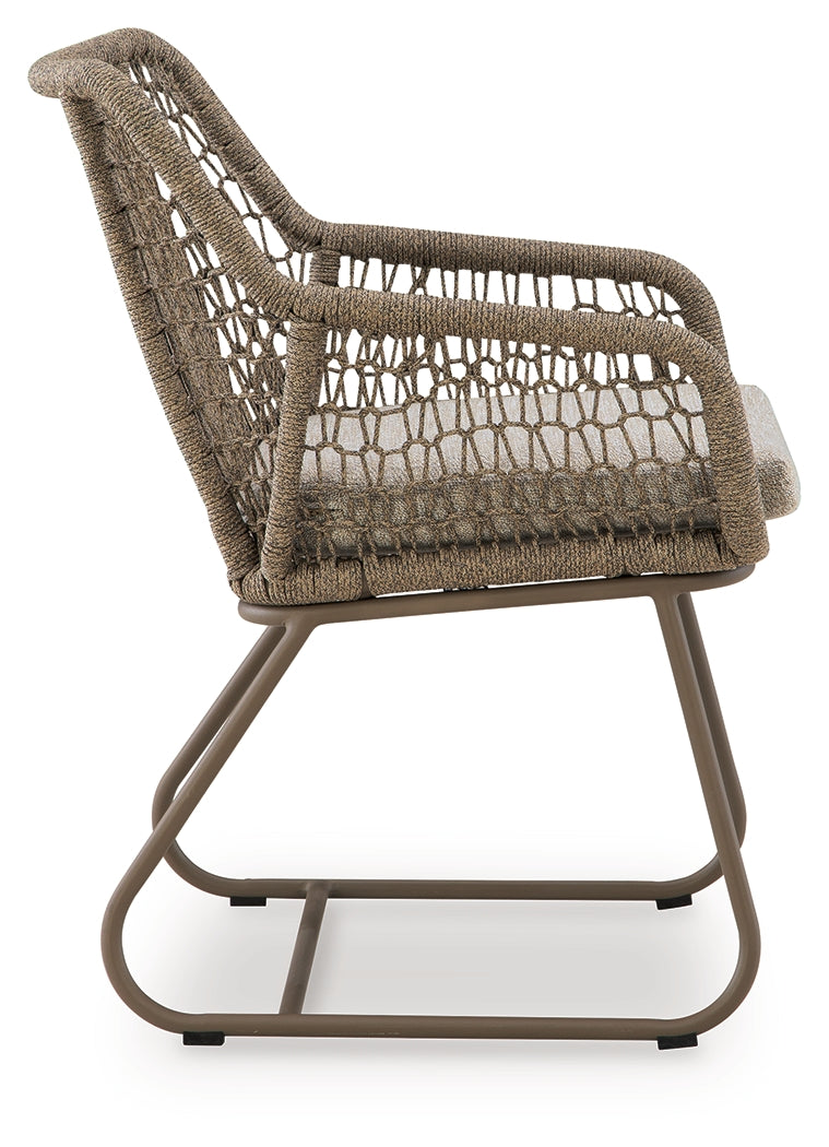 Detail of rope and aluminum frame on chair