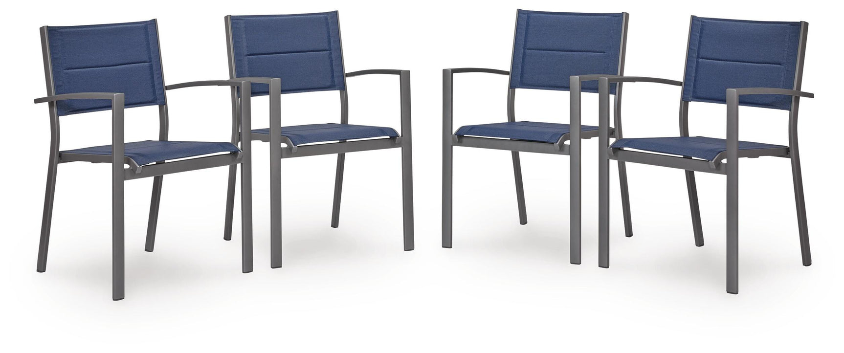 Rocky Creek Outdoor Sling Arm Chairs stacked for storage