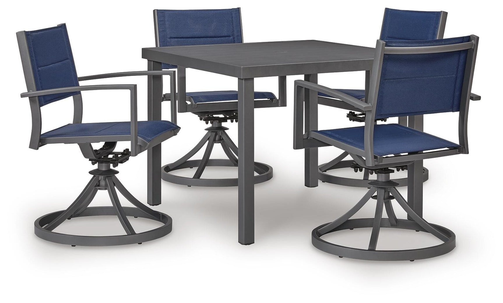Close-up view of gray aluminum outdoor dining table surface