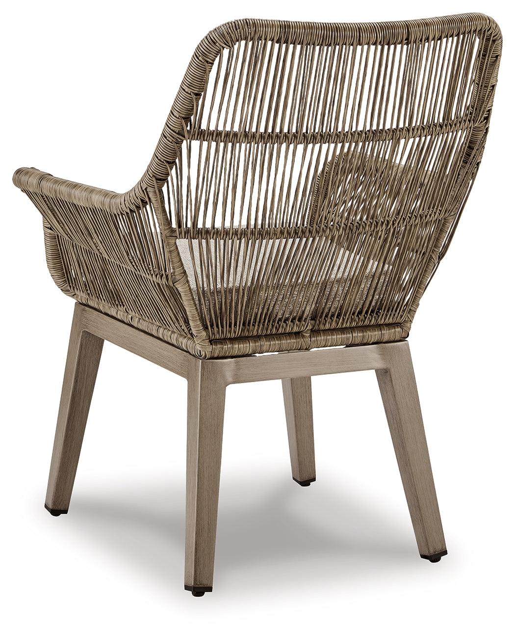 Beach Front Beige Outdoor Arm Chair with Cushion - full set of 2 chairs