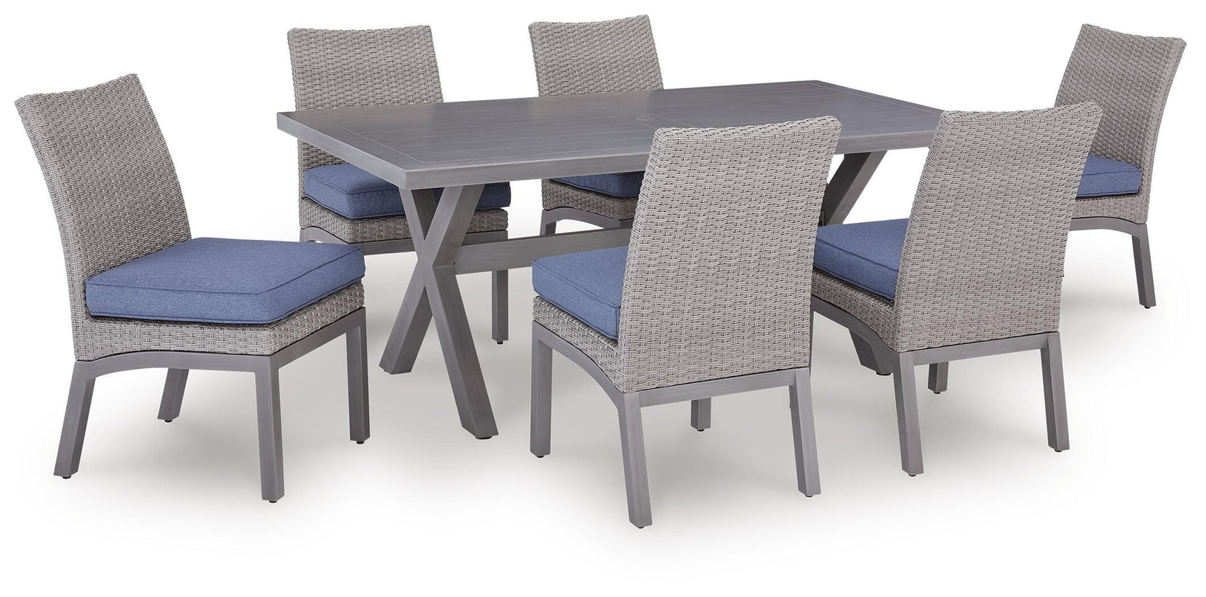 Close-up of gray resin wicker texture on dining chair