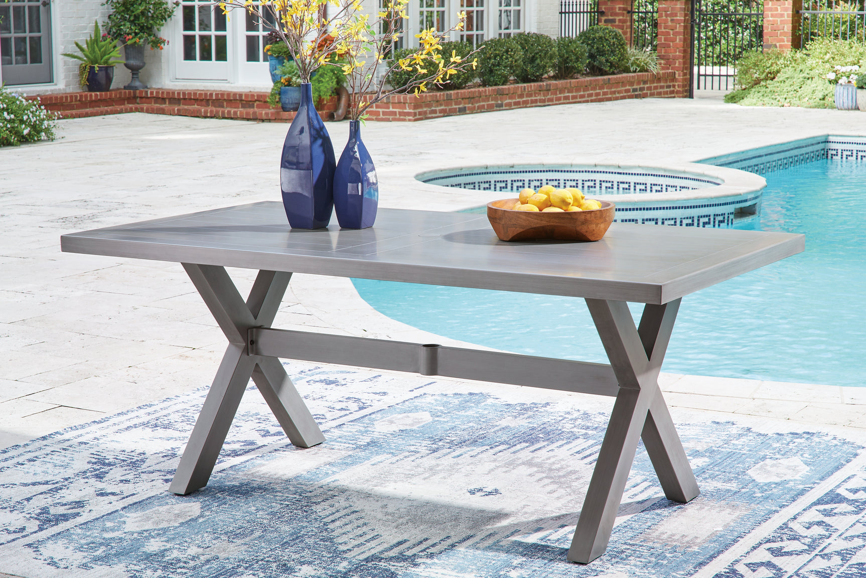 Top view of dining table with chairs around it