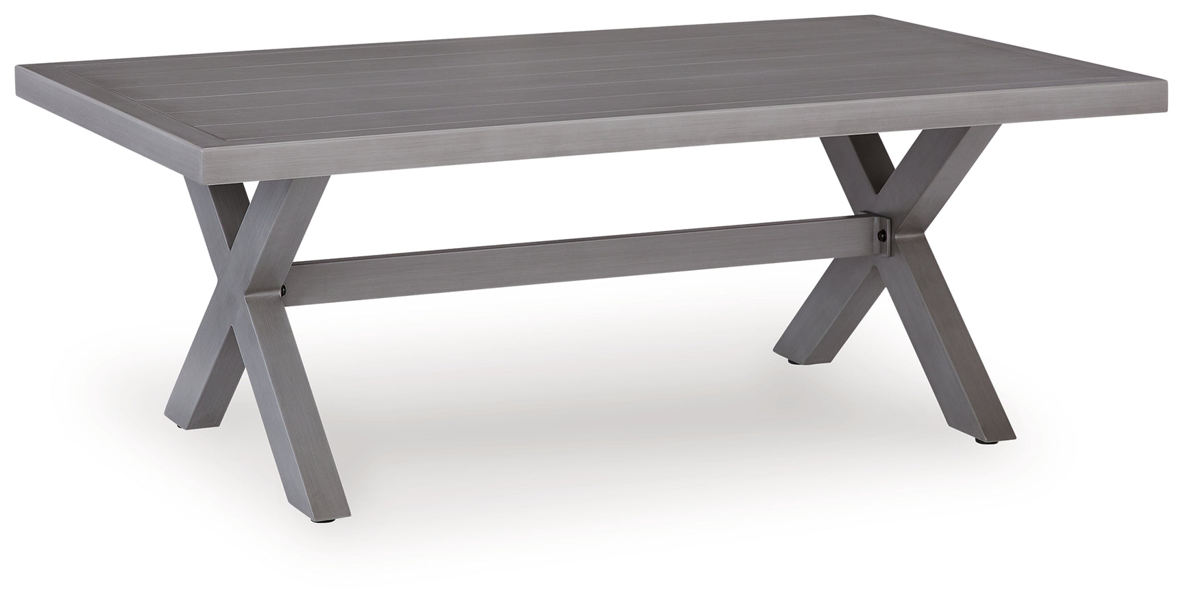 Side view of Half Moon Beach outdoor coffee table highlighting sturdy aluminum frame