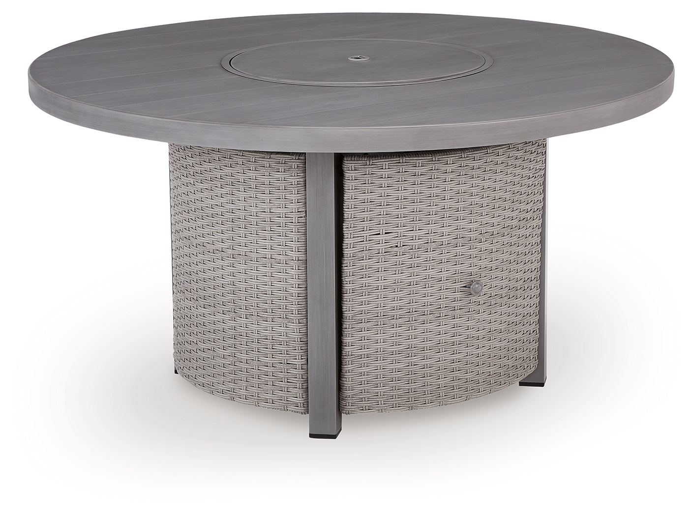 Side angle of Half Moon Beach outdoor fire pit table closed