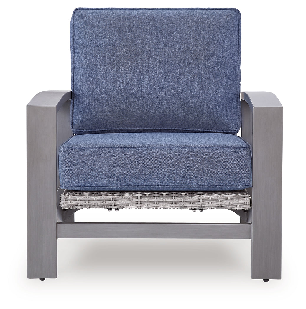 Half Moon Beach Blue/Gray Outdoor Spring Rocking Lounge Chair head-on view