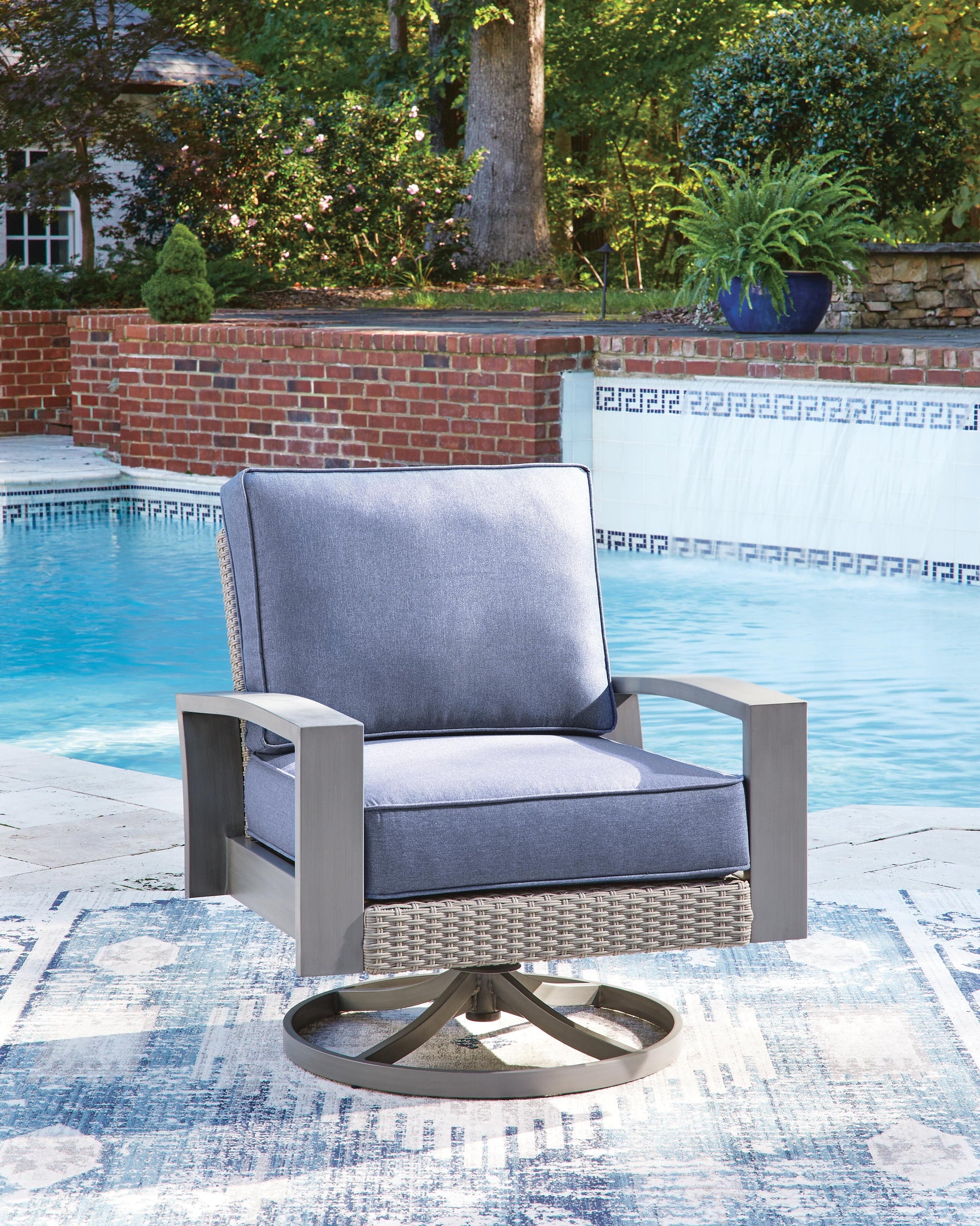 Outdoor sofa with cushions close-up