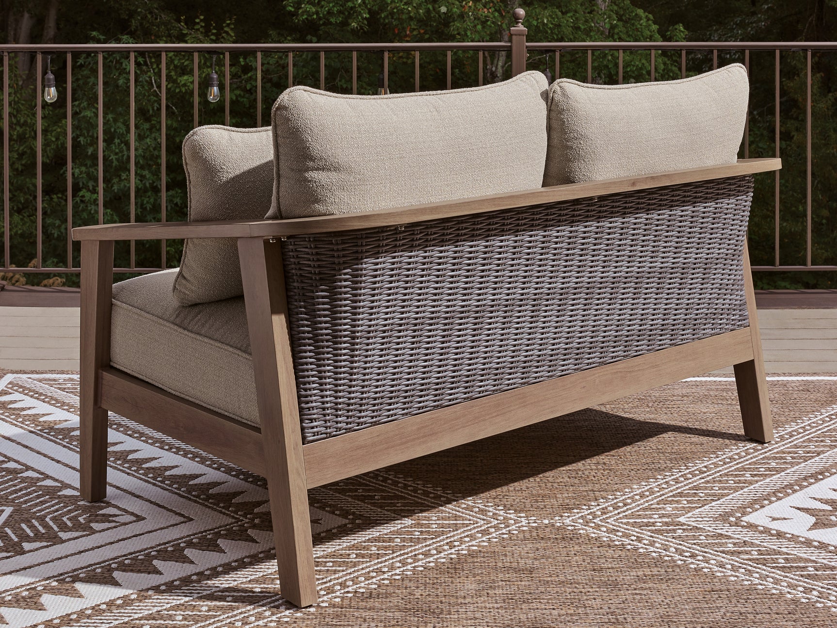 Close-up of wicker texture and cushions