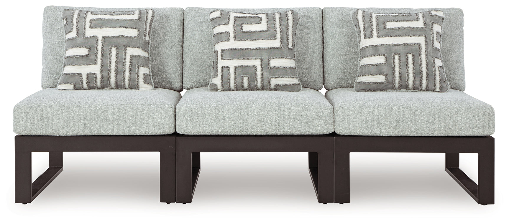 Beachloft sectional, side view showing wicker back and cushions