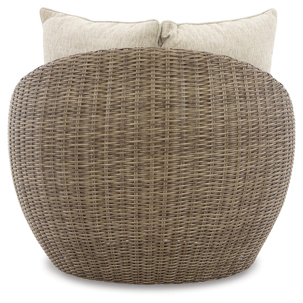Back view of Danson Beige Outdoor Swivel Lounge Chair