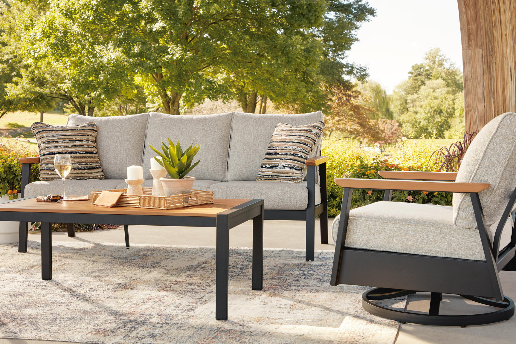 Outdoor sofa with cushions in Carmel Highlands collection