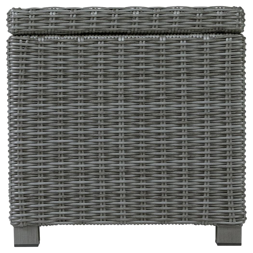 Elite Park Outdoor End Table top view showing aluminum wood-look surface