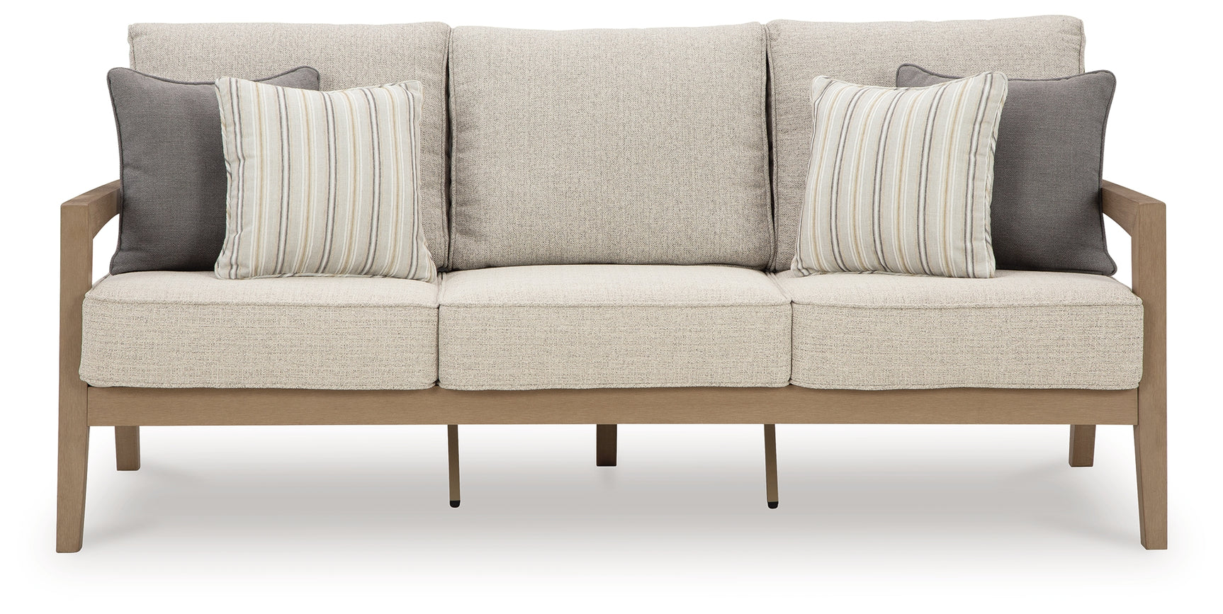 Hallow Driftwood Creek outdoor sofa and loveseat with coffee table in driftwood finish
