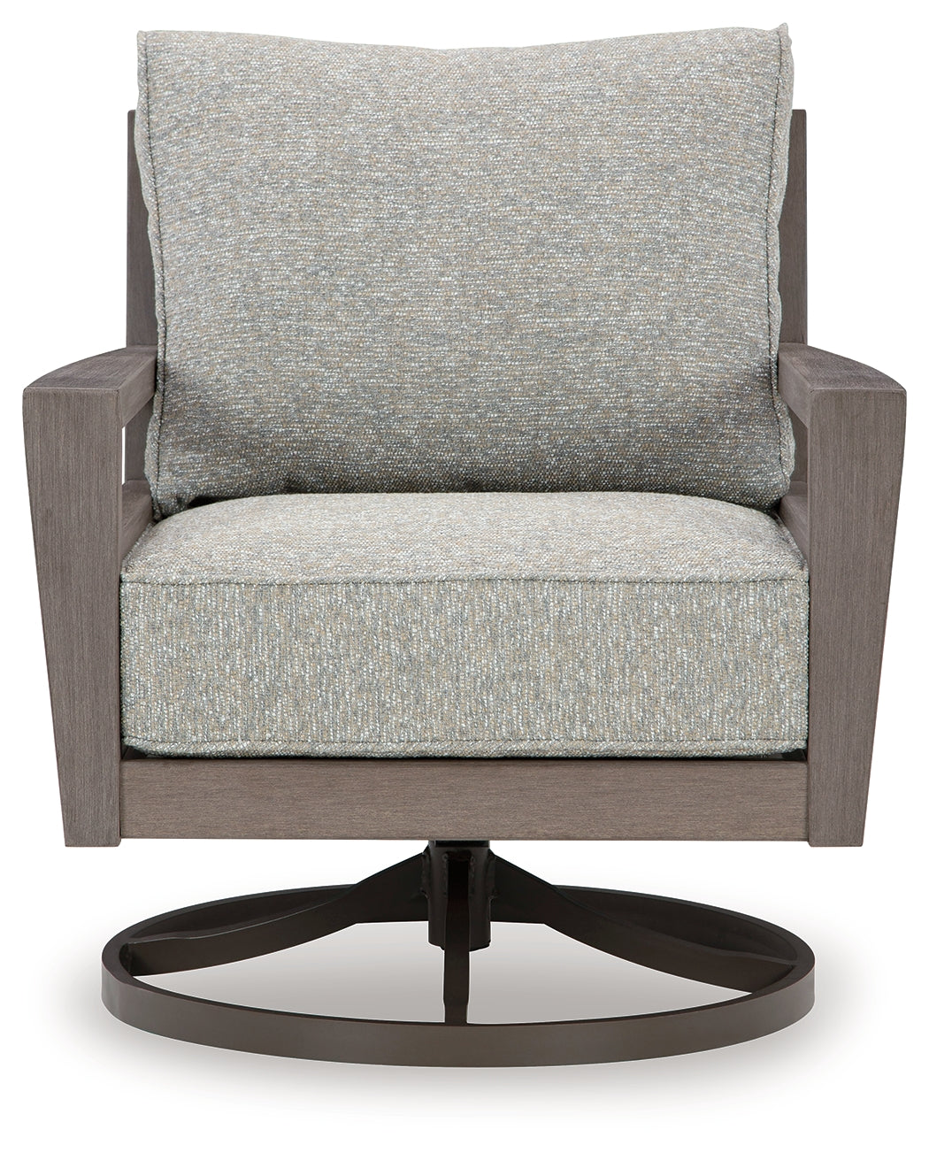 Head-on view of outdoor loveseat seat