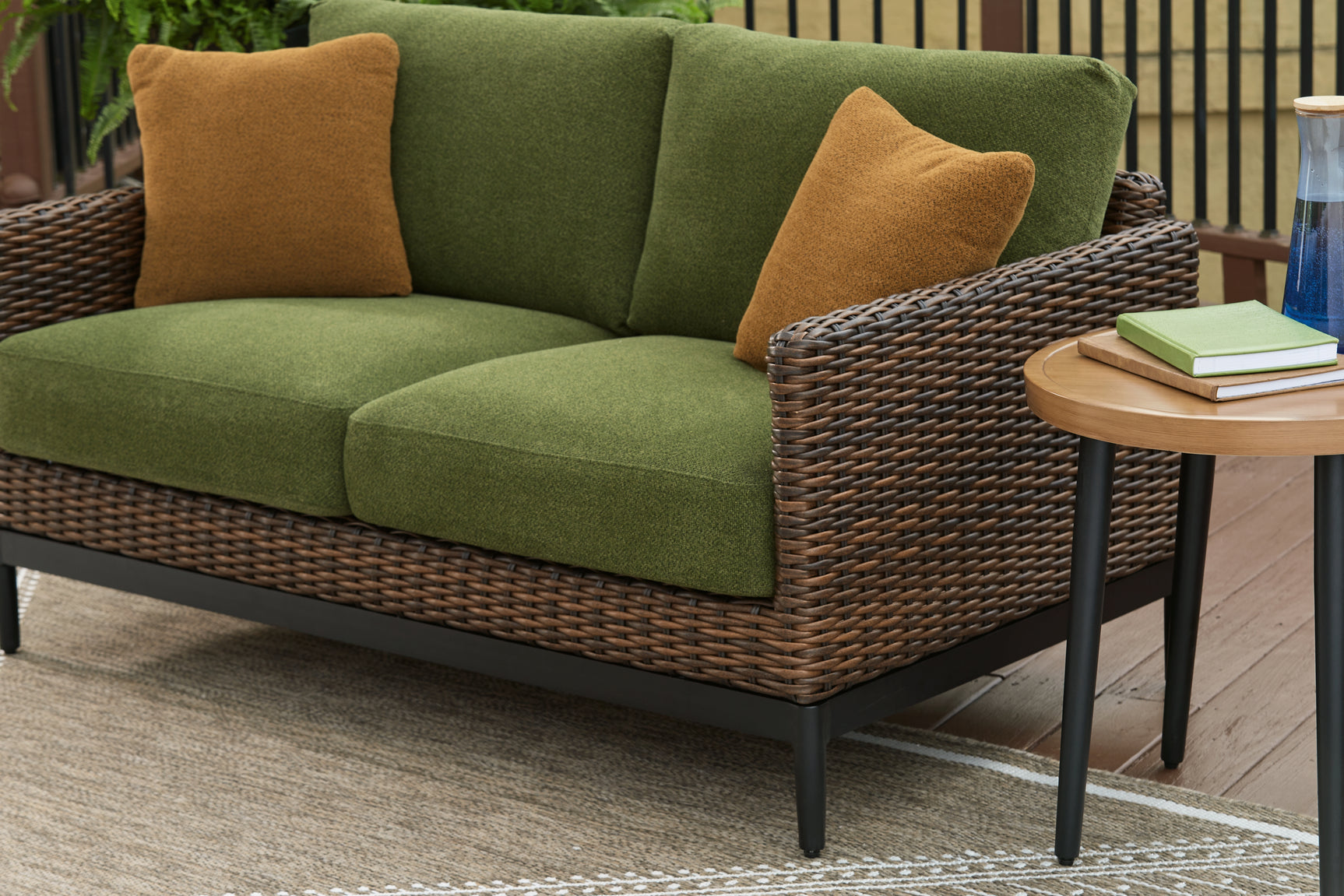 Detail of resin wicker and cushion fabric