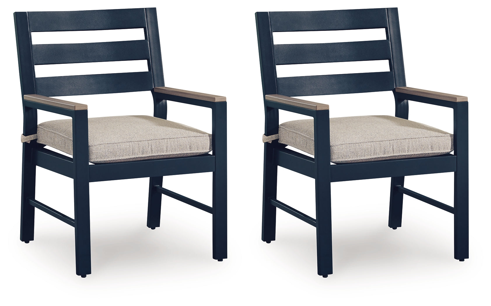 Side angle of East Beach outdoor arm chair showing cushion and driftwood-look arms