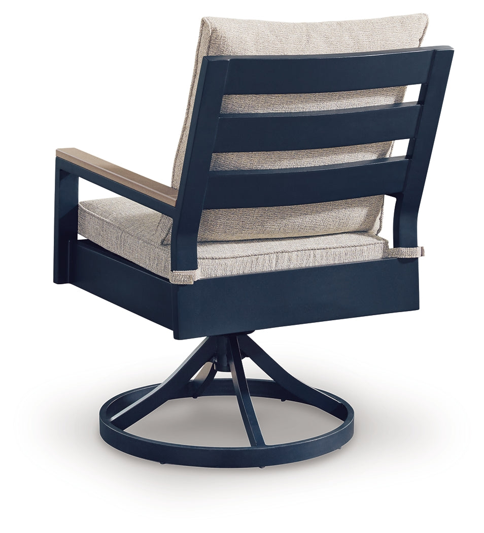 East Beach Navy Blue/Driftwood Outdoor Swivel Chair with Cushion (Set of 2)