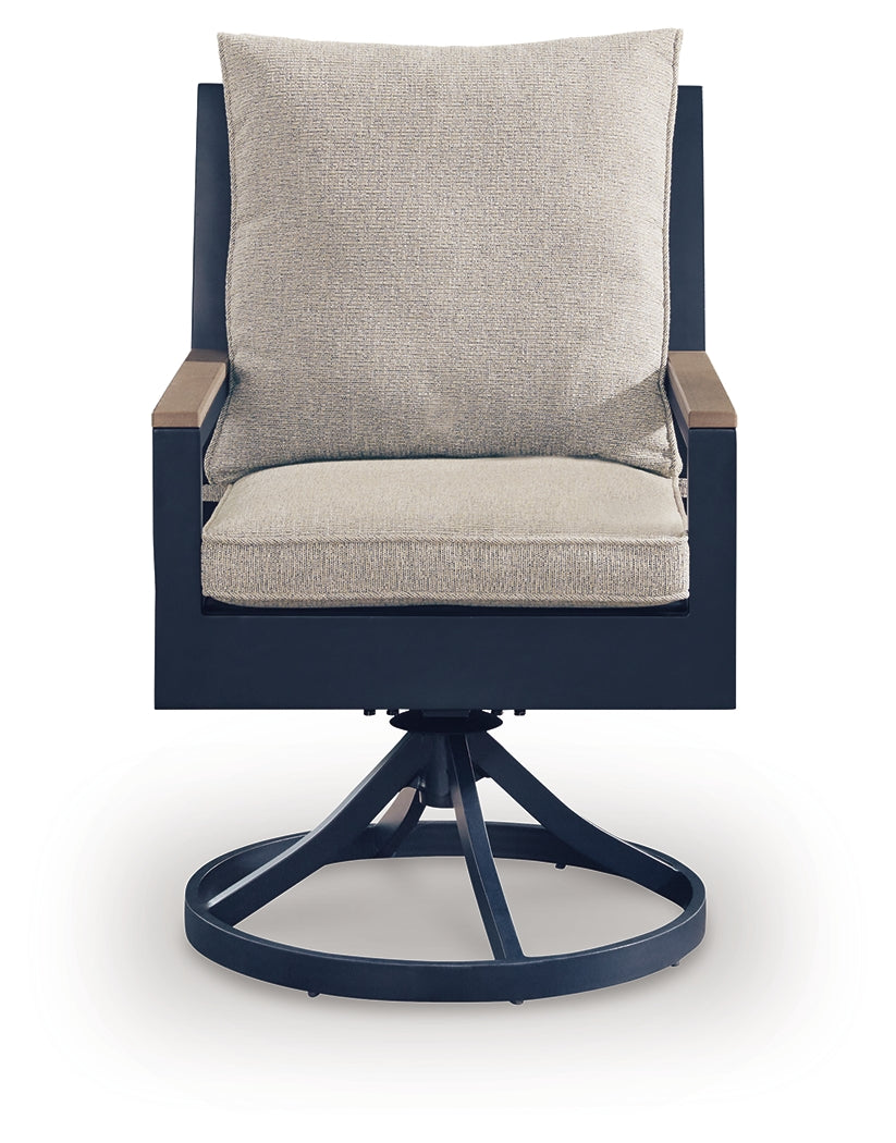 East Beach Navy Blue/Driftwood Outdoor Swivel Chair with Cushion (Set of 2)