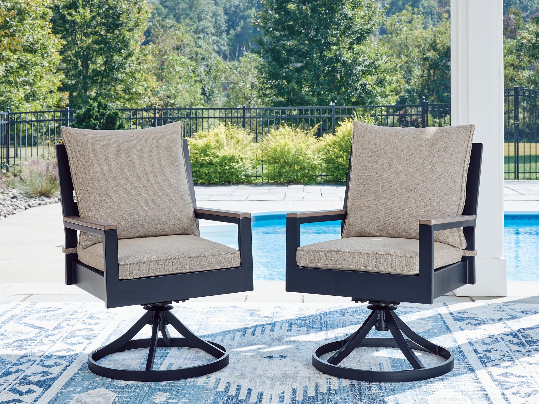 East Beach Navy Blue/Driftwood Outdoor Swivel Chair with Cushion (Set of 2)