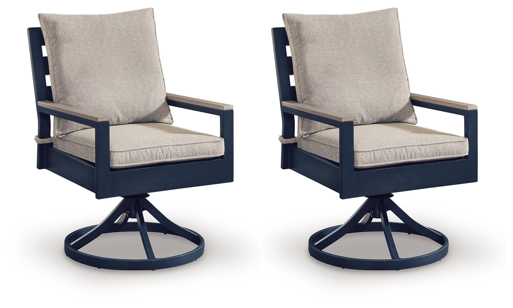 East Beach Navy Blue/Driftwood Outdoor Swivel Chair with Cushion (Set of 2)