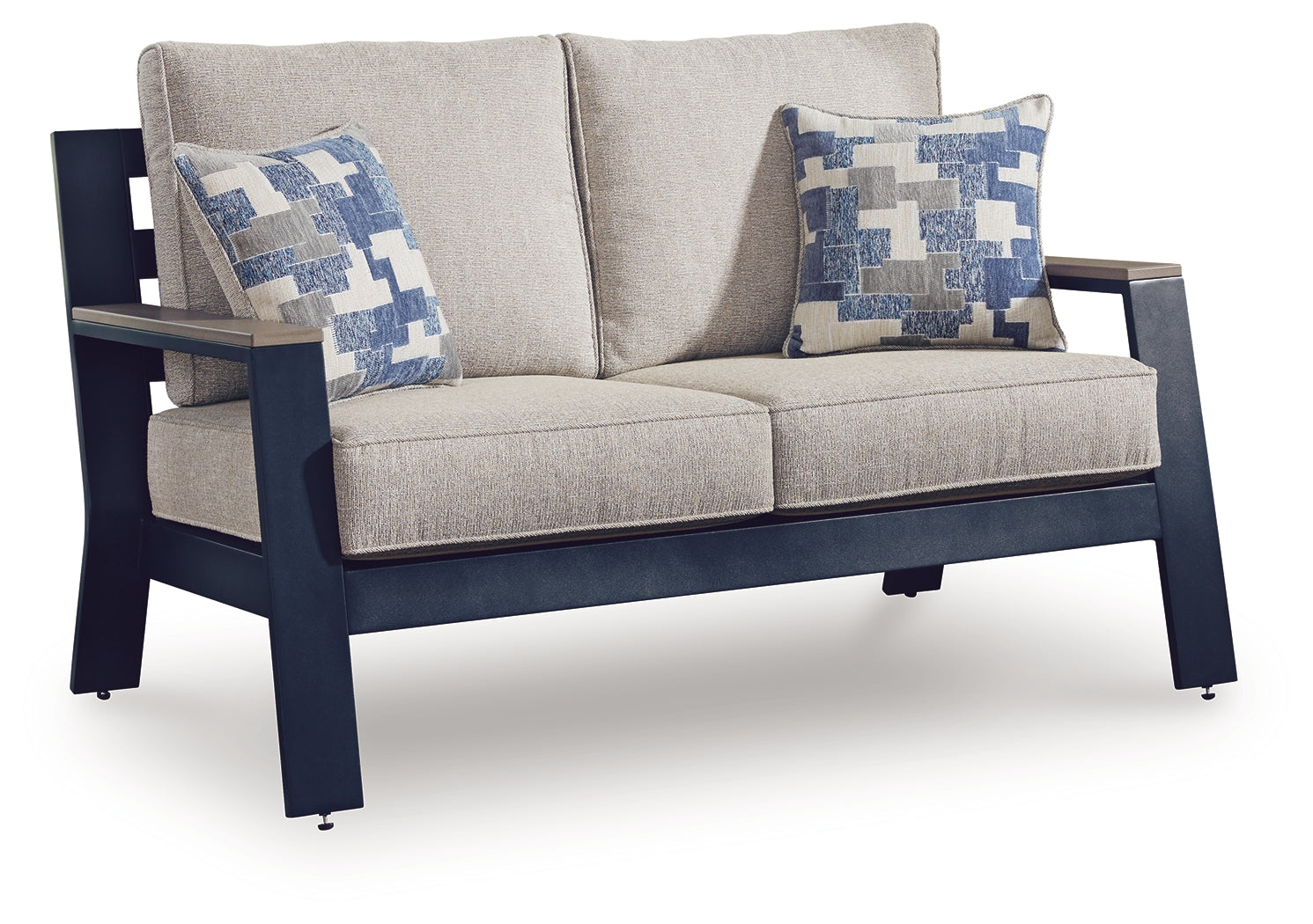 East Beach Outdoor Loveseat front view with cushions navy blue