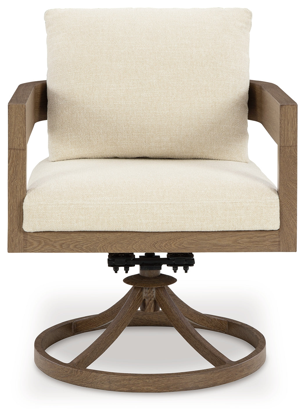 Side profile of Serene Bay outdoor swivel dining chair with cushion