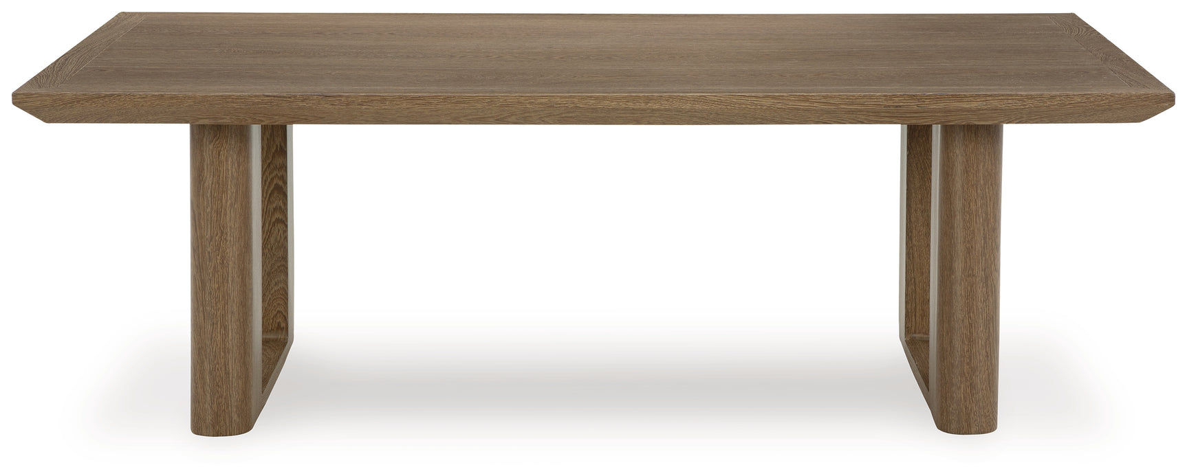 Side angle of outdoor coffee table with wood-look finish