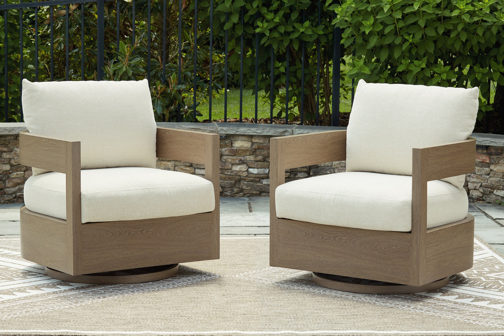 Close-up of Nuvella+ fabric cushion on outdoor chair