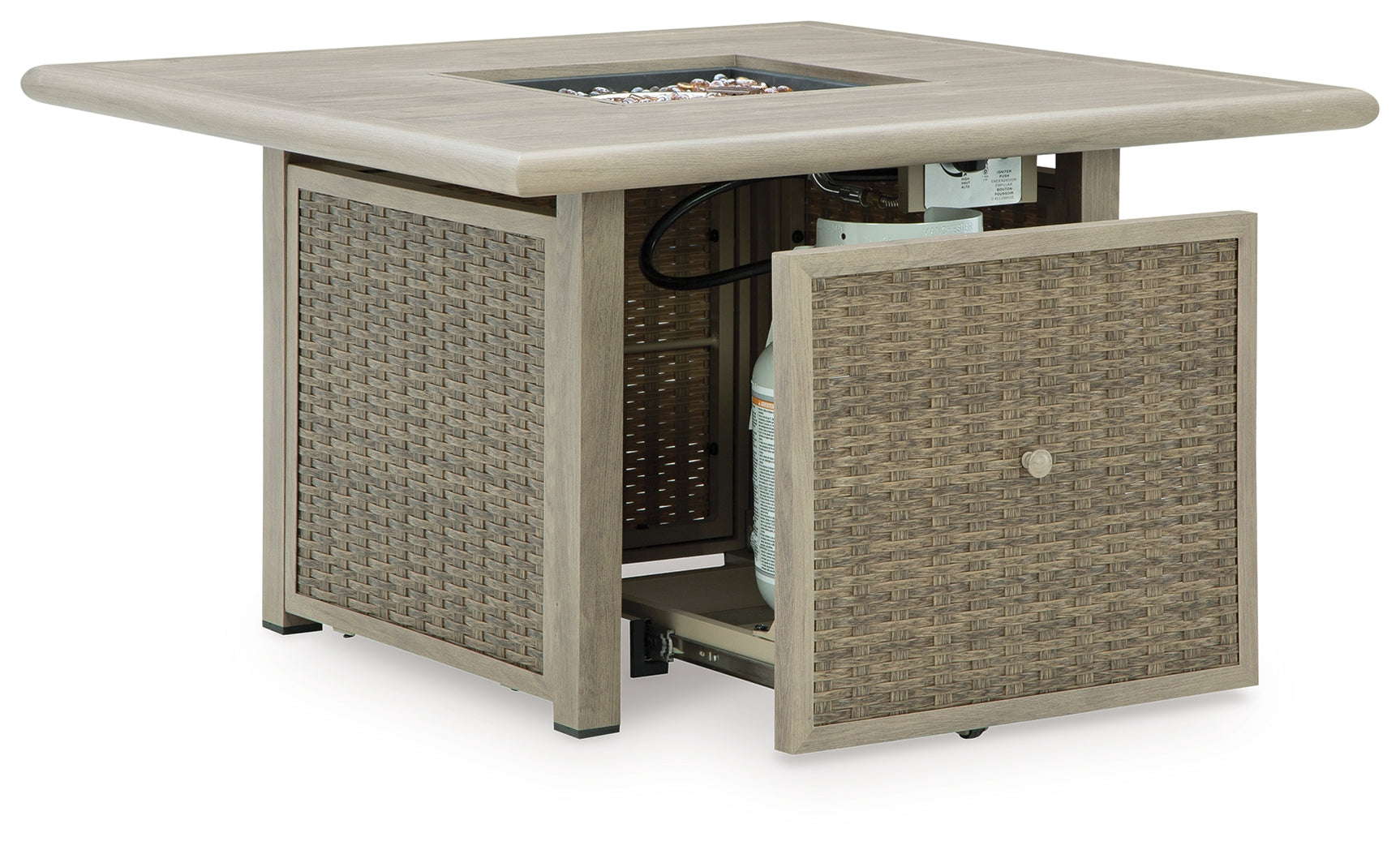 Fire pit table top detail with aluminum finish